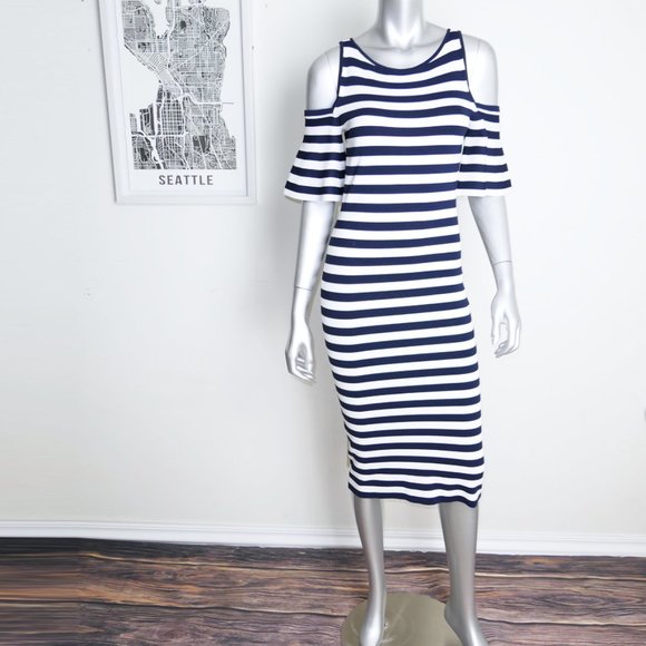 michael kors ∙ striped stretch viscose midi dress - Picture 3 of 8